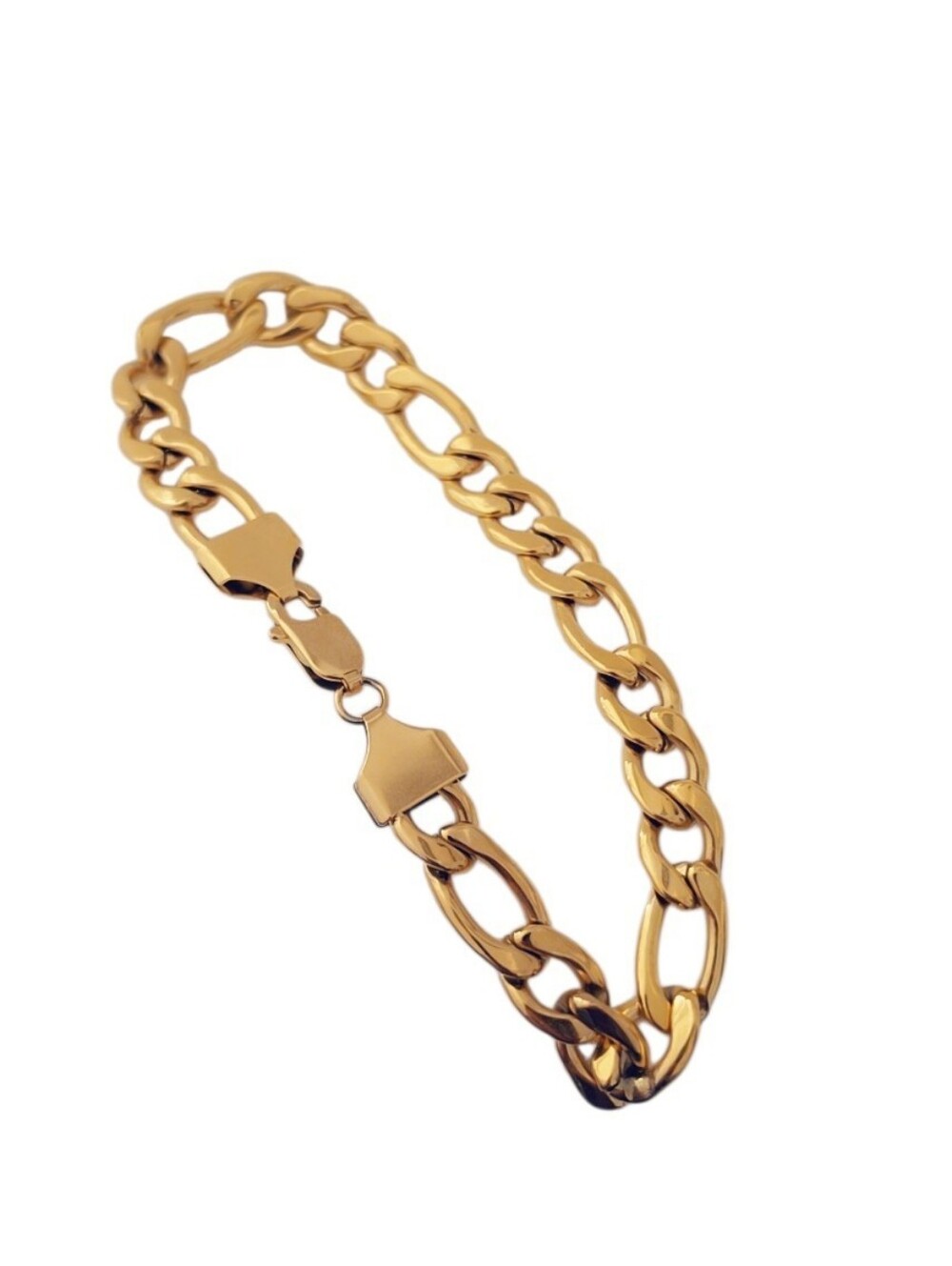Stainless Steel Gold Plated Figaro Chain Mens Bracelet